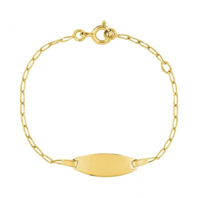 Pulsera de bebé con placa ovalada de oro amarillo de 9 Kt, cadena de eslabón alargado