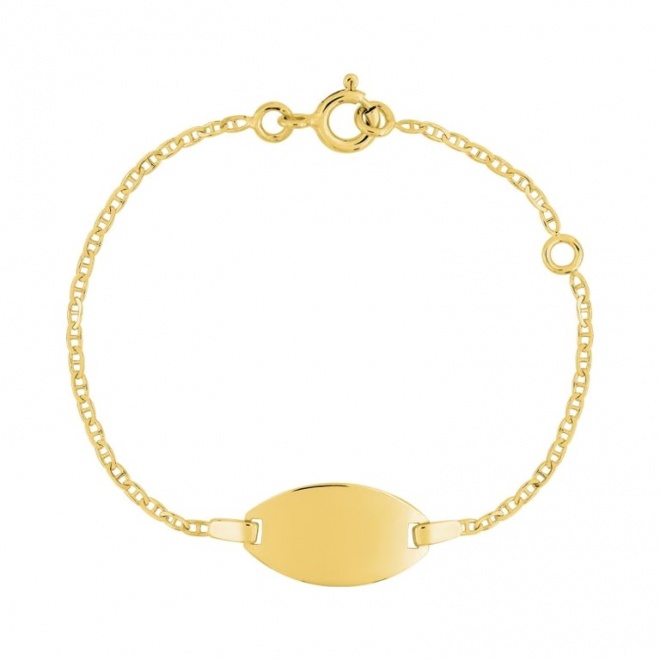 Pulsera de bebé con placa ovalada de oro amarillo de 9 Kt, cadena marinera
