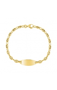 Pulsera infantil con placa ovalada de oro amarillo de 9 Kt, cadena grano de café