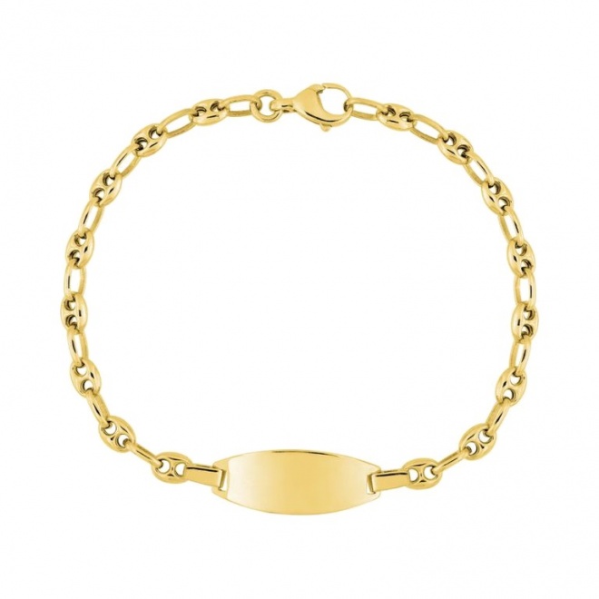 Pulsera infantil con placa ovalada de oro amarillo de 9 Kt, cadena grano de café