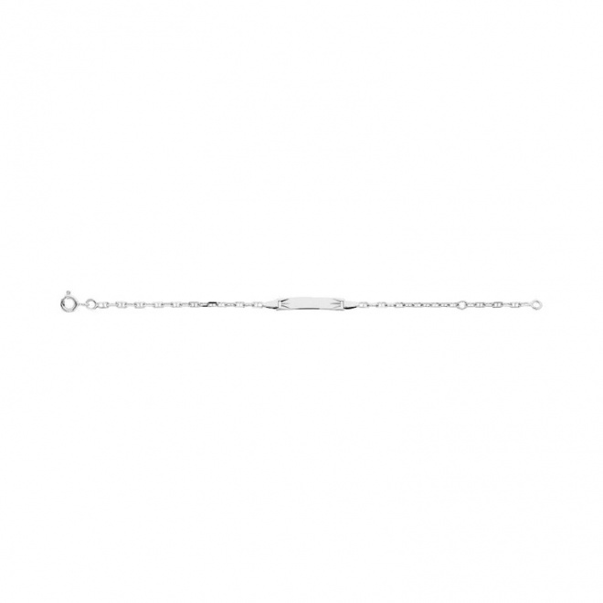 Pulsera infantil con placa con rayos tallados de oro blanco de 9 Kt, cadena marinera 3+1