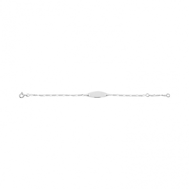 Pulsera infantil con placa redondeada de oro blanco de 9 Kt, cadena cartier torzada