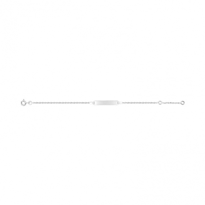 Pulsera infantil con placa recta de oro blanco de 9 Kt, cadena singapur