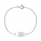 Pulsera infantil con placa redondeada de oro blanco de 9 Kt, cadena rolo