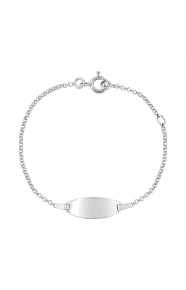 Pulsera infantil con placa redondeada de oro blanco de 9 Kt, cadena rolo