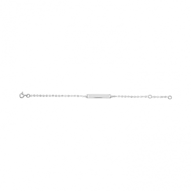 Pulsera infantil con placa recta de oro blanco de 9 Kt, cadena forzada fina