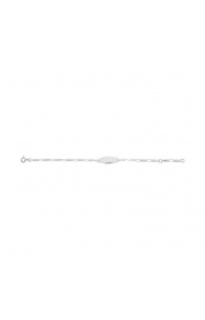 Pulsera infantil con placa redondeada de oro blanco de 9 Kt, cadena cartier barbada
