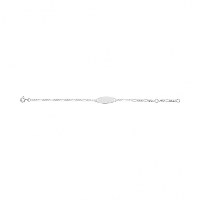 Pulsera infantil con placa redondeada de oro blanco de 9 Kt, cadena cartier barbada