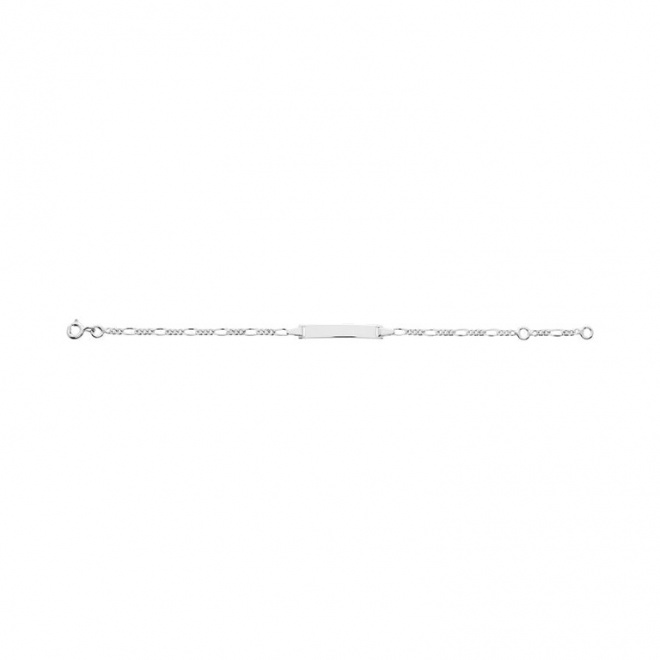 Pulsera infantil con placa recta de oro blanco de 9 Kt, cadena cartier barbada