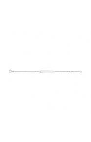 Pulsera infantil con placa recta de oro blanco de 9 Kt, cadena forzada plana