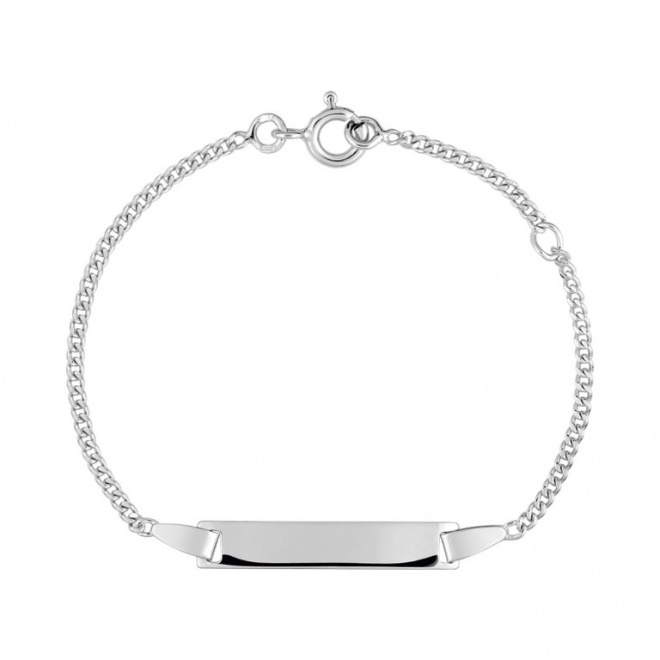 Pulsera infantil con placa recta de oro blanco de 9 Kt, cadena marinera