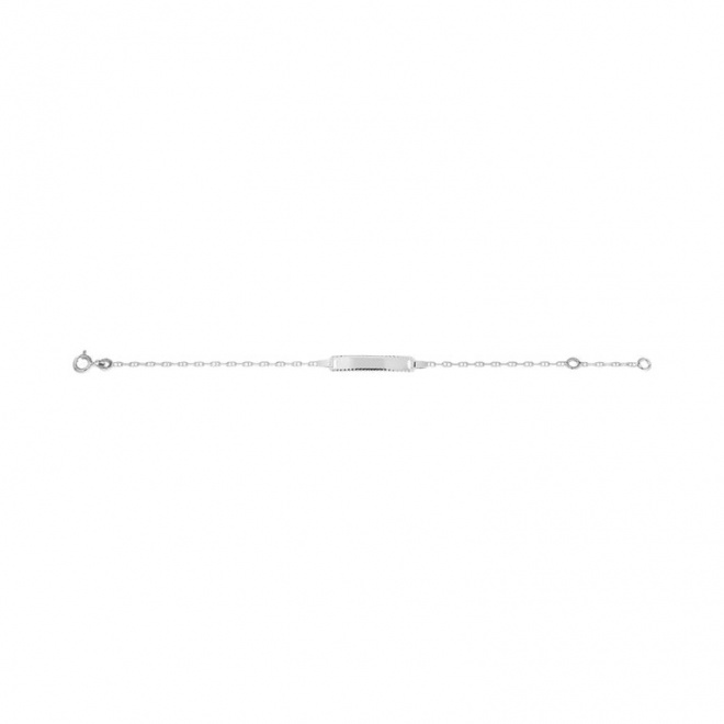 Pulsera infantil con placa diamantada de oro blanco de 9 Kt, cadena marinera fina
