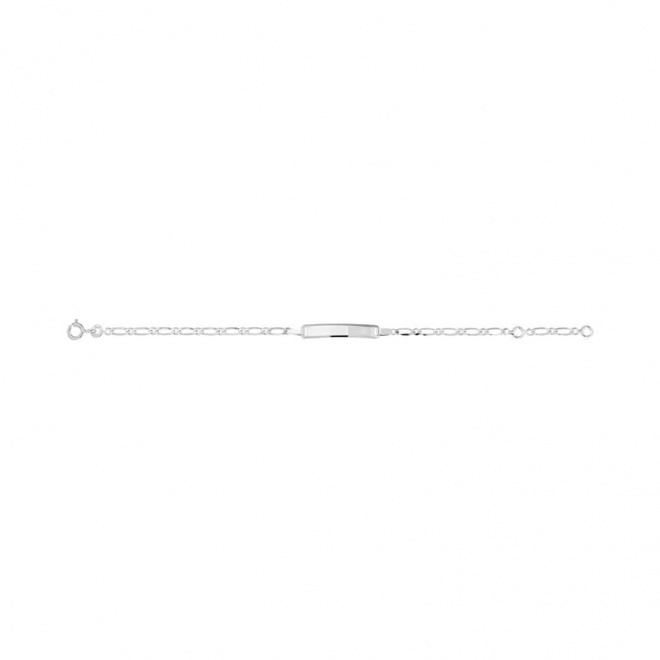 Pulsera infantil con placa recta de oro blanco de 9 Kt, cadena cartier larga