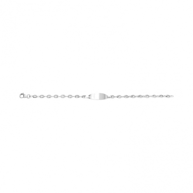 Pulsera infantil con placa redondeada de oro blanco de 9 Kt, cadena grano de café