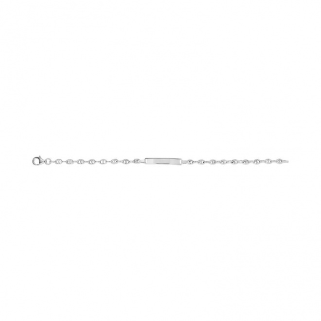 Pulsera infantil con placa recta de oro blanco de 9 Kt, cadena grano de café
