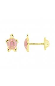 Pendientes de bebé de oro amarillo de 9 Kt con esmalte, tortuguita rosa