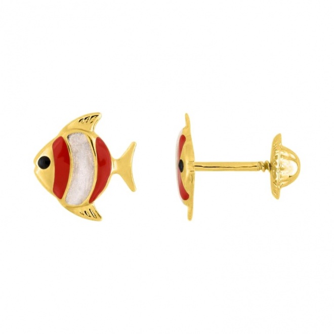 Pendientes de bebé de oro amarillo de 9 Kt con esmalte, pez