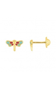 Pendientes de bebé de oro amarillo de 9 Kt con esmalte, libélula