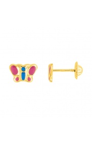 Pendientes de bebé de oro amarillo de 9 Kt con esmalte, mariposa