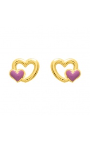 Pendientes de bebé de oro amarillo de 9 Kt con esmalte, doble corazón