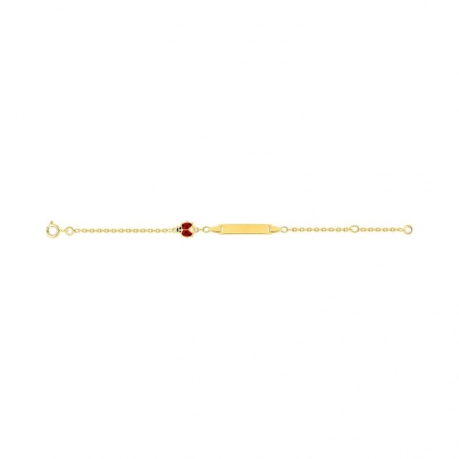 Pulsera infantil con placa de oro amarillo de 9 Kt con esmalte, mariquita