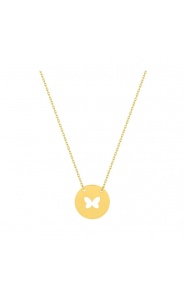 Collar infantil de oro amarillo de 9 Kt, disco con mariposa calada