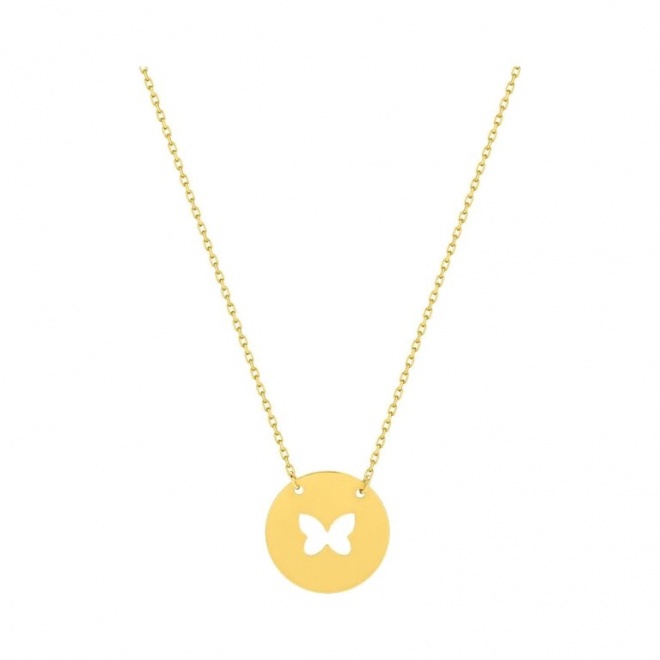 Collar infantil de oro amarillo de 9 Kt, disco con mariposa calada