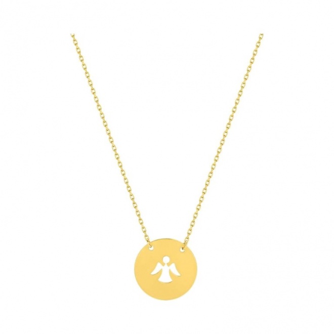 Collar infantil de oro amarillo de 9 Kt, disco con ángel calado