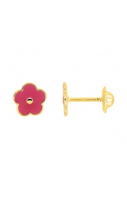 Pendientes de bebé de oro amarillo de 9 Kt con esmalte, flor roja
