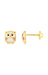 Pendientes de bebé de oro amarillo de 9 Kt con esmalte, búho