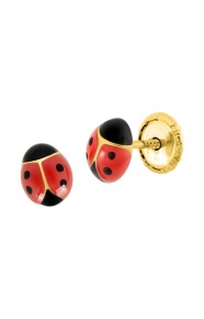 Pendientes de bebé de oro amarillo de 9 Kt con esmalte, mariquita roja abombada