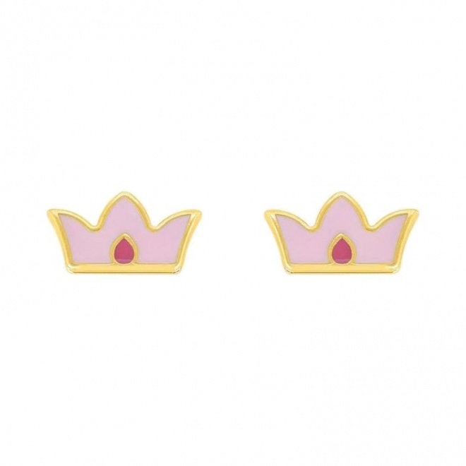 Pendientes de bebé de oro amarillo de 9 Kt con esmalte, corona