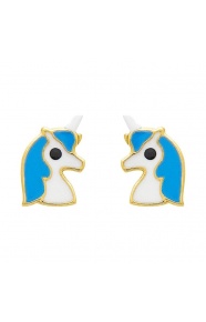 Pendientes de bebé de oro amarillo de 9 Kt con esmalte, unicornio azul