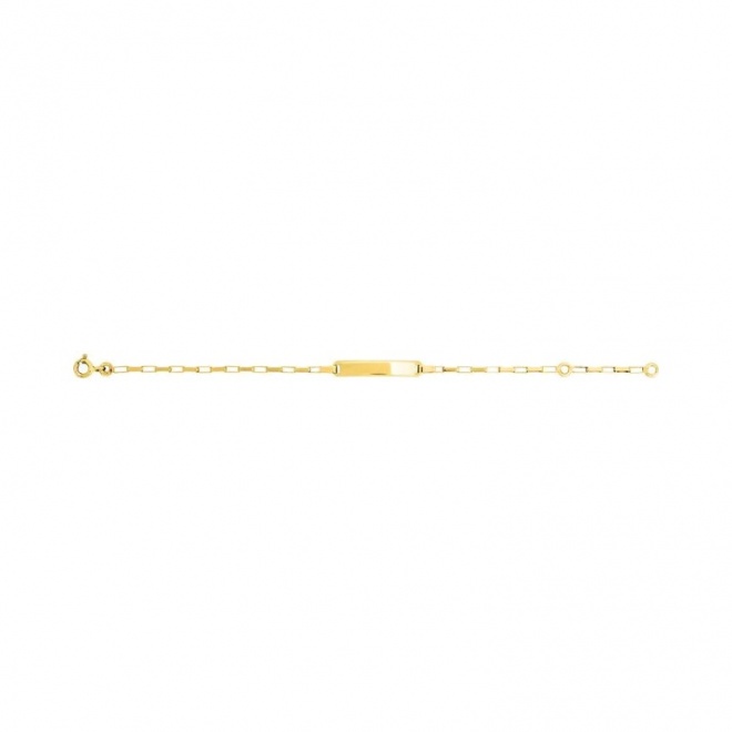 Pulsera infantil con placa recta de oro amarillo de 9 Kt, cadena de eslabón alargado