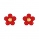 Pendientes de bebé de oro amarillo de 9 Kt con esmalte, flor roja con botón dorado
