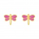 Pendientes de bebé de oro amarillo de 9 Kt con esmalte, libélula rosa
