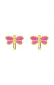 Pendientes de bebé de oro amarillo de 9 Kt con esmalte, libélula rosa