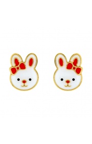 Pendientes de bebé de oro amarillo de 9 Kt con esmalte, conejita
