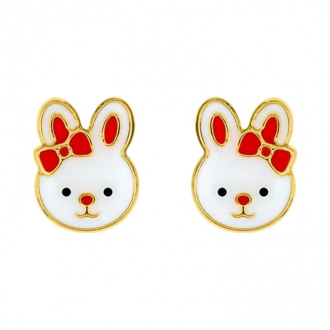 Pendientes de bebé de oro amarillo de 9 Kt con esmalte, conejita