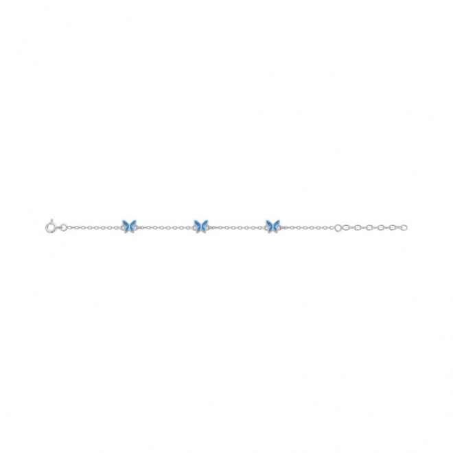 Pulsera infantil de plata 925 con esmalte, mariposas azules