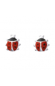 Pendientes de bebé de plata 925 con esmalte, mariquita