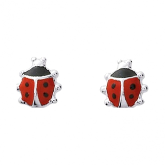 Pendientes de bebé de plata 925 con esmalte, mariquita