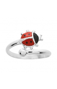 Anillo infantil de plata 925 con esmalte, mariquita