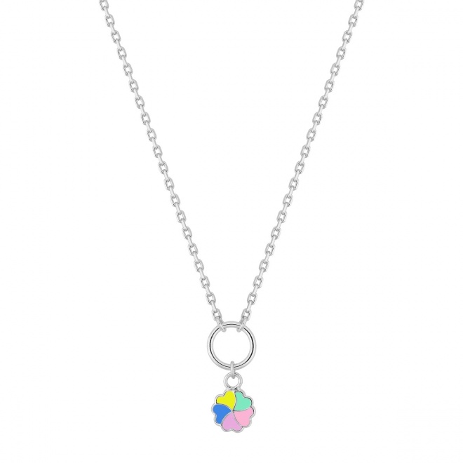 Collar infantil de plata 925 con esmalte, trébol de colores
