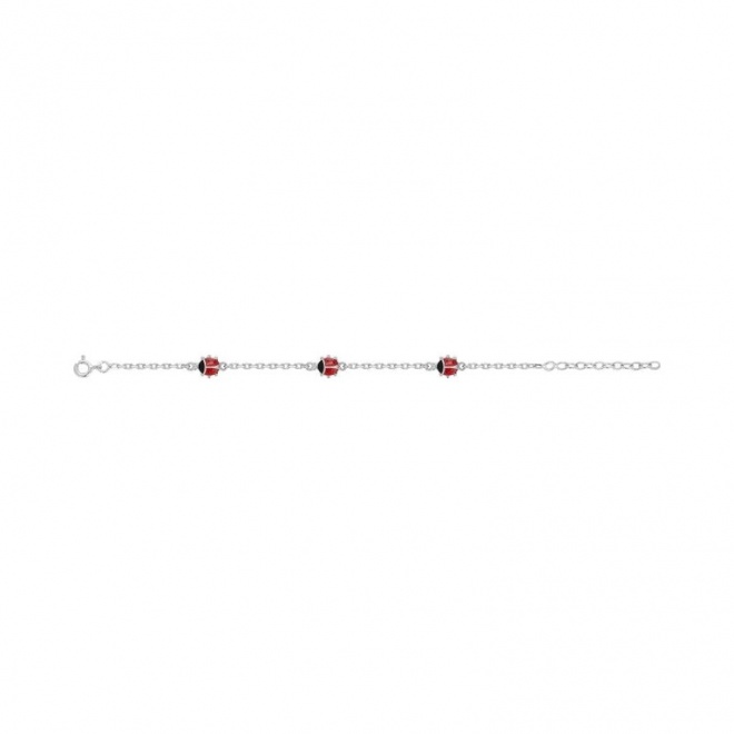 Pulsera infantil de plata 925 con esmalte, mariquitas, cadena forzada