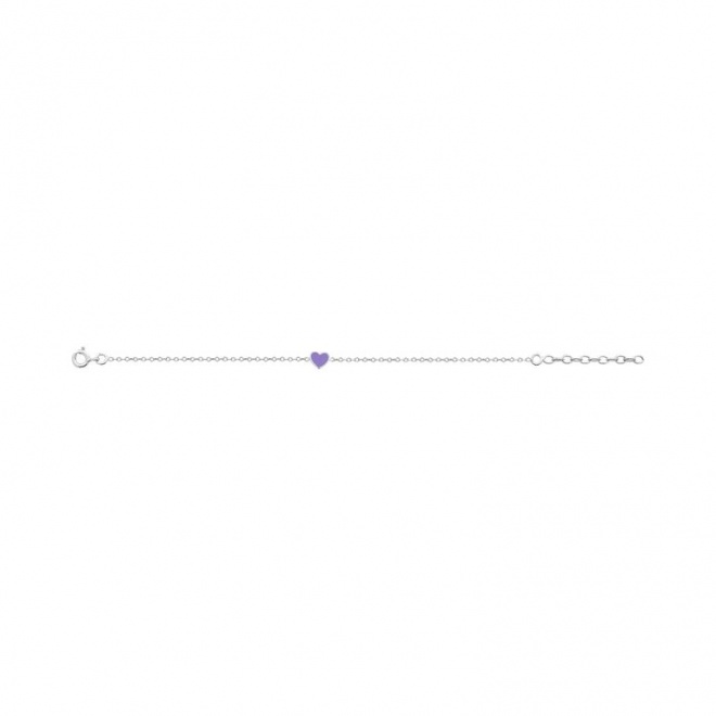 Pulsera infantil de plata 925 con esmalte, corazón lila