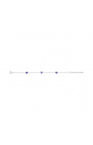Pulsera infantil de plata 925 con esmalte, corazones lilas