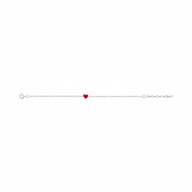 Pulsera infantil de plata 925 con esmalte, corazón rojo