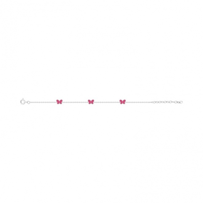 Pulsera infantil de plata 925 con esmalte, mariposas rosas