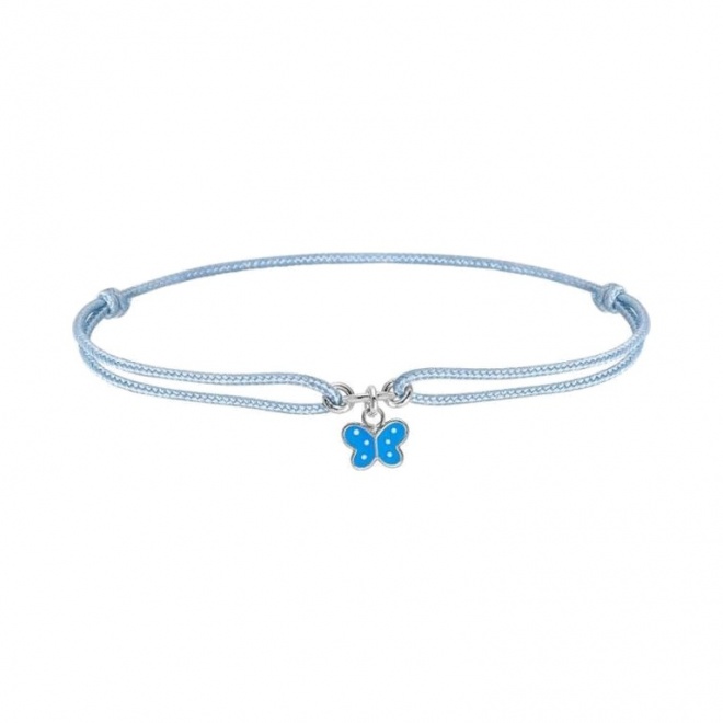 Pulsera infantil de plata 925 y cordón azul, mariposa esmaltada